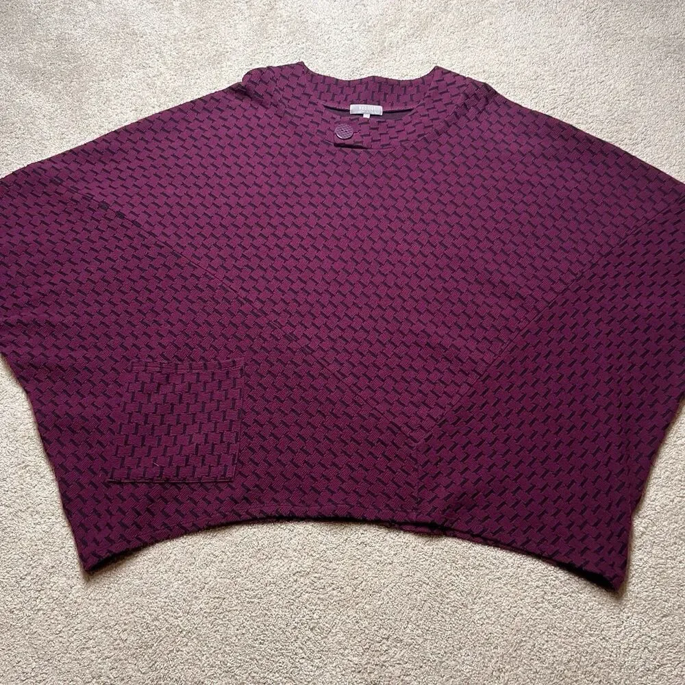 Habitat Clothes To Live In Oversize Sweater Women L Lagenlook Houndstooth Purple